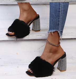 Fur High Heel Slippers