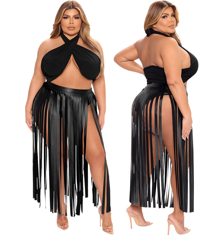 Plus Size Women PU Summer 2 pcs Set