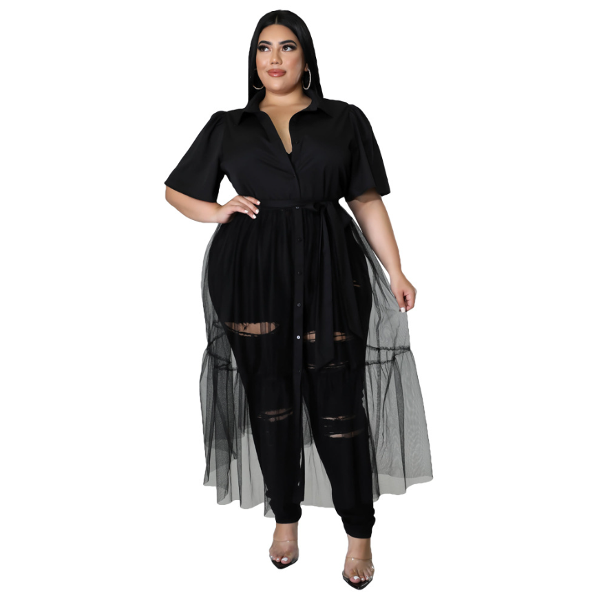 Plus Size Shirt Mesh Dress