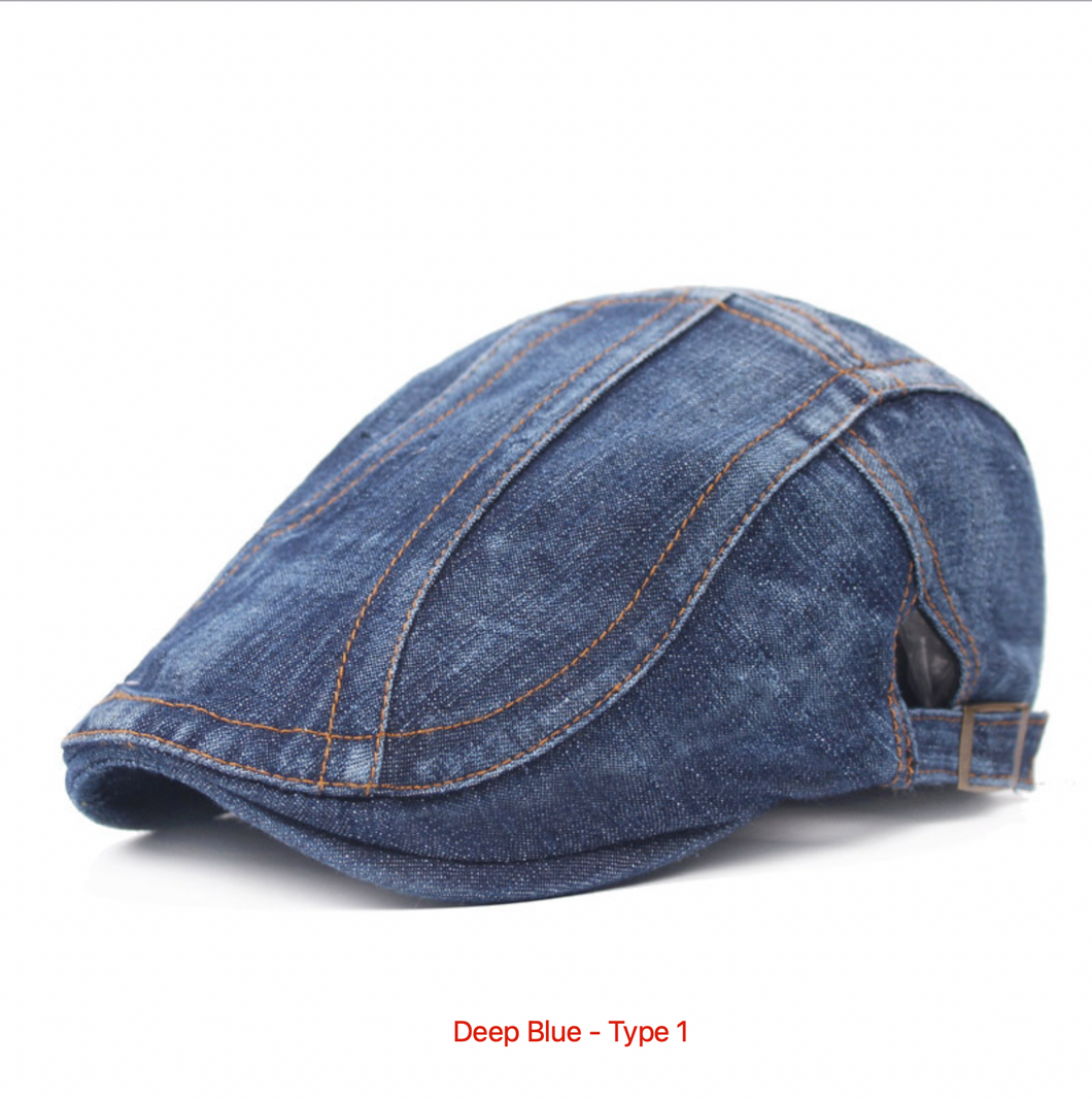 Men's Denim Beret, Classic Adjustable Cap Ivy Hat