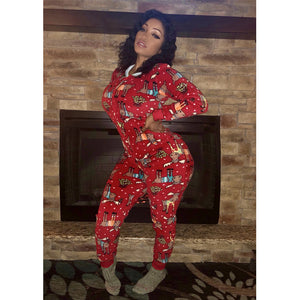 Christmas Hooded Onesie Pajamas with Butt Flap