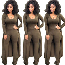 Load image into Gallery viewer, Women 3 PCs Outfits Ottoman Rib Open Front Cardigan Cover Up Crop Tank Tops Wide Leg Palazzo Pant Set Jumpsuit
