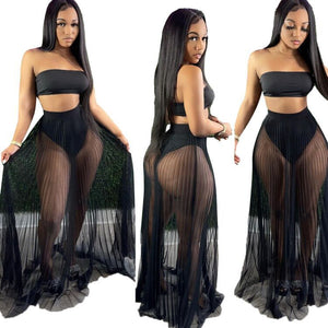 Women Lace Mesh Maxi  3 PCs Skirt Set