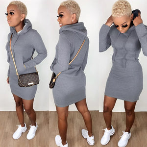 Women Long sleeve Tunic Pocket Pullover Hoodie Dress