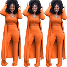 Load image into Gallery viewer, Women 3 PCs Outfits Ottoman Rib Open Front Cardigan Cover Up Crop Tank Tops Wide Leg Palazzo Pant Set Jumpsuit
