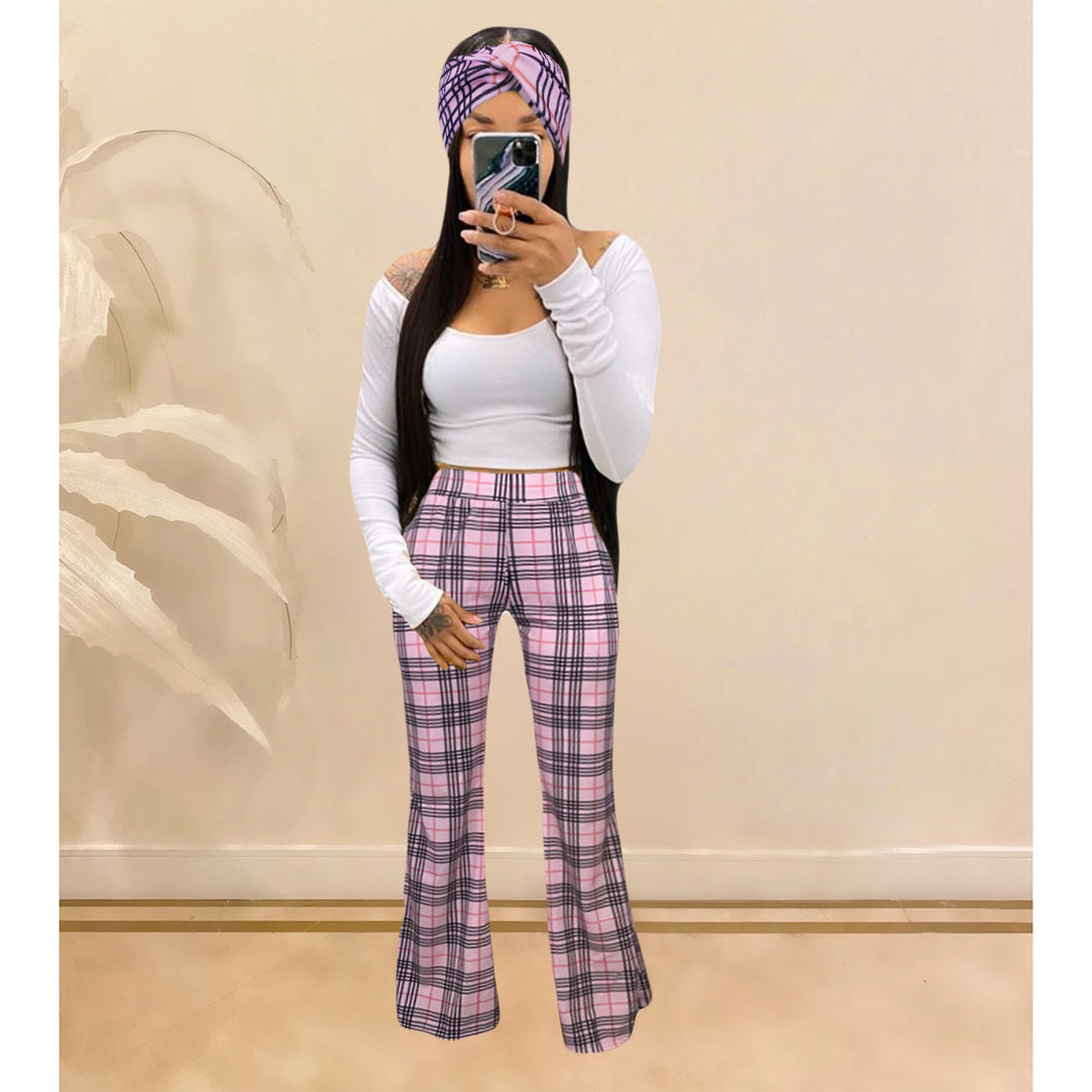 Plaid Bell-Bottoms Pants 3 PCs set