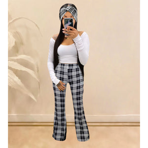 Plaid Bell-Bottoms Pants 3 PCs set