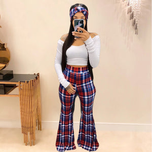 Plaid Bell-Bottoms Pants 3 PCs set