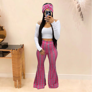 Plaid Bell-Bottoms Pants 3 PCs set