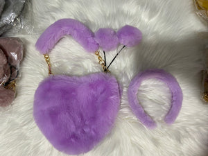 Fur Headband and Heart Bag set