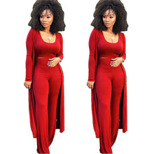 Load image into Gallery viewer, Women 3 PCs Outfits Ottoman Rib Open Front Cardigan Cover Up Crop Tank Tops Wide Leg Palazzo Pant Set Jumpsuit
