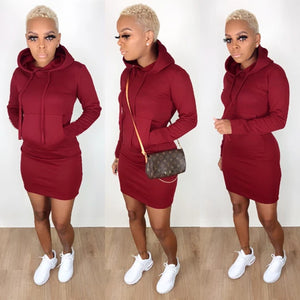 Women Long sleeve Tunic Pocket Pullover Hoodie Dress