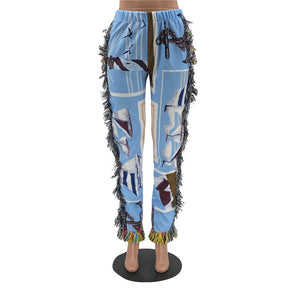 Colorful Pattern Fringe Pants