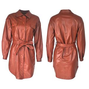 Women PU Shirt Dress