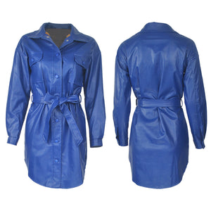 Women PU Shirt Dress